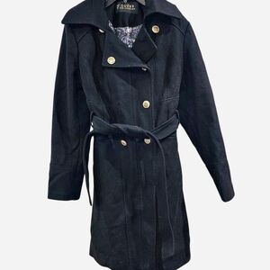 Guess Black Trench Coat with Gold Buttons